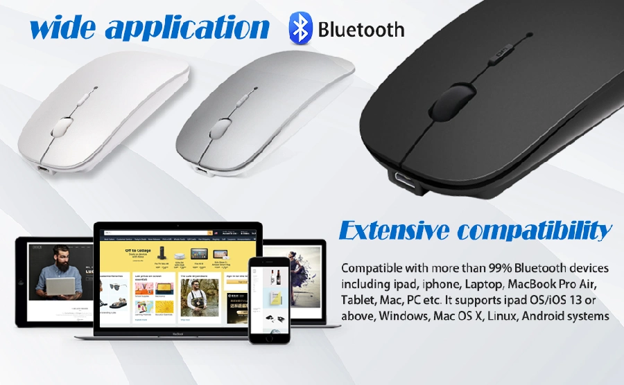Black Bluetooth Mouse for Laptop/iPad PRO Air/MacBook PRO Air, Slim Silent Click &amp; 3 Adjustable Dpi Levels for PC