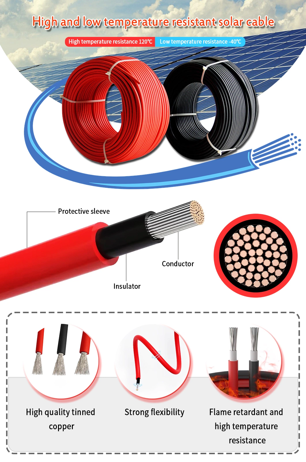 TUV Certified Brand PV1-F Multi-Model Solar Panel Extension PV DC 4mm2 Copper Wire Solar Wire Photovoltaic Connection Electric Power Cable