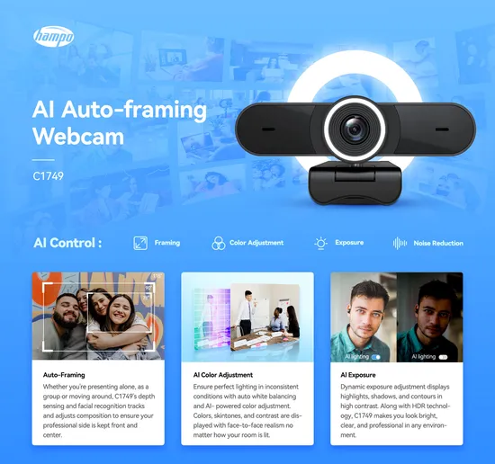 Gesture Control Video Conference Plug&Play Webcam Free Driver 2K HD PC Cam PC Computer Camera for Zoom Call