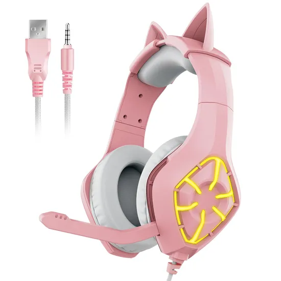 Dropshipping Cute Cat Ear Wired Headphone with LED Light Wireless Earphone USB Gaming Headset for Children 