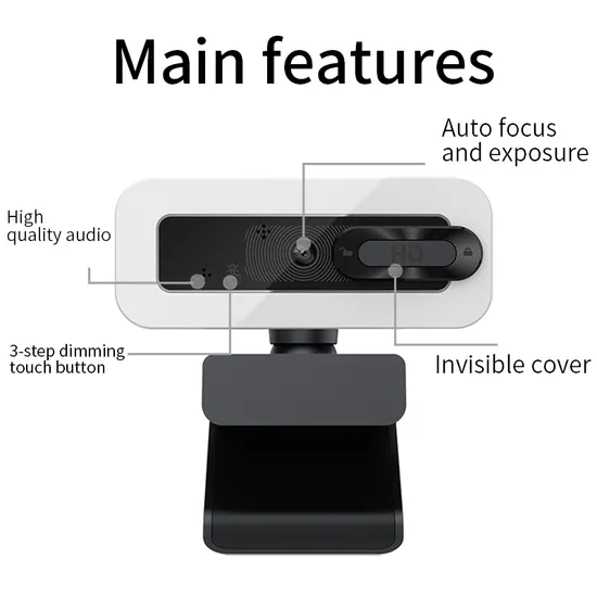 C202 11m 4K Webcam HD 1080P Web Video Camera Computer Webcam for PC with LED Light Speakers 